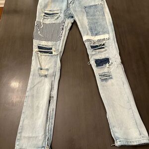MNML Light Blue Patchwork Skinny Jeans